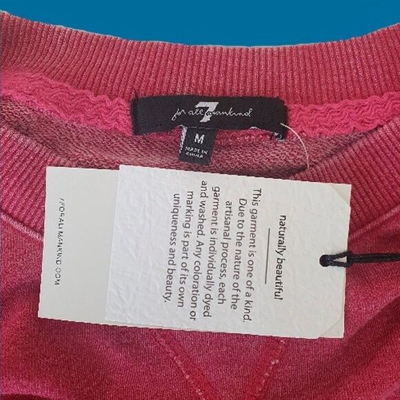 7 FOR ALL MANKIND NEW RED BERRY Ruffled Drop Shoulders Cropped Sweatshirt - Picture 5 of 11